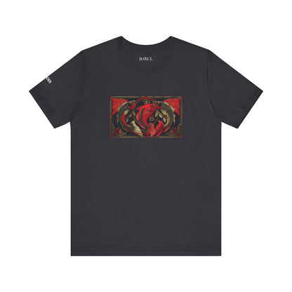 Pesci - T-shirt Zodiaco gotico. Grafica rossa sul davanti. Zodiaco nell'ombra.
