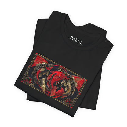 Pesci - T-shirt Zodiaco gotico. Grafica rossa sul davanti. Zodiaco nell'ombra.