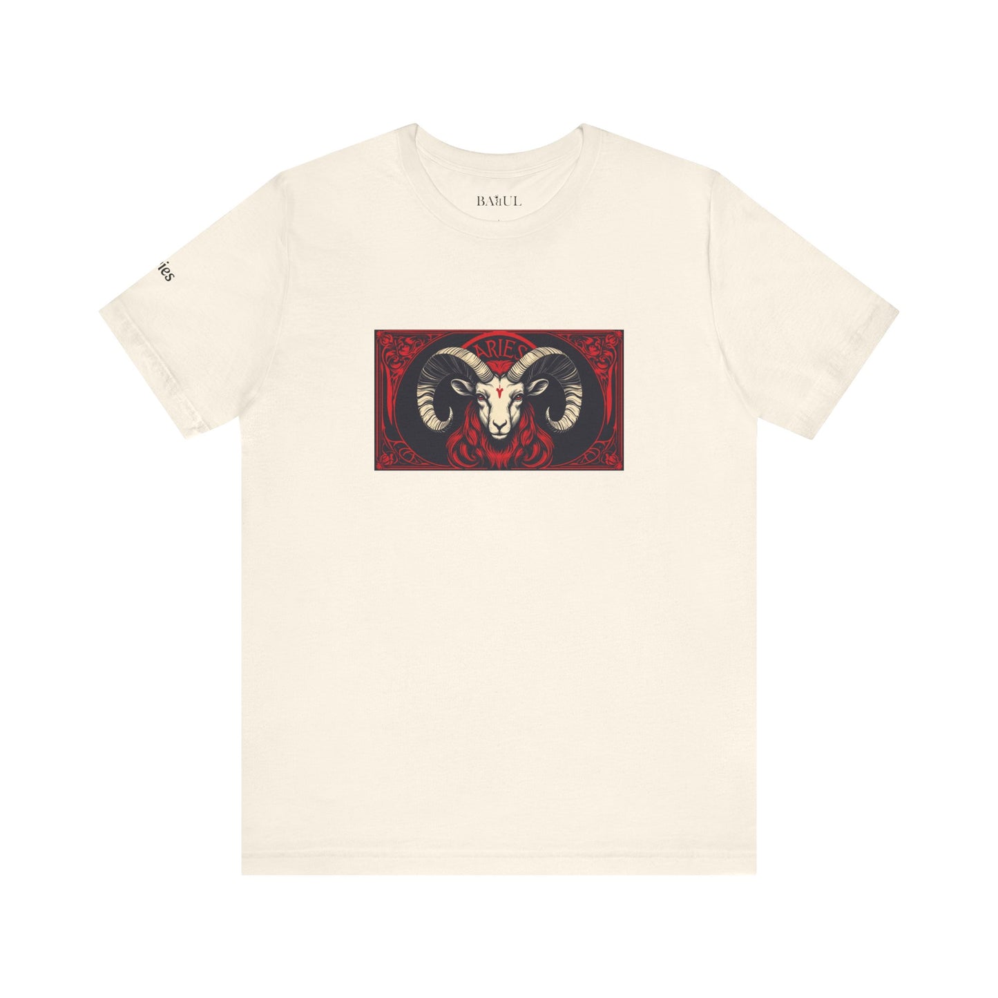 Ariete - T-shirt Zodiaco gotico. Grafica rossa sul davanti. Zodiaco nell'ombra.
