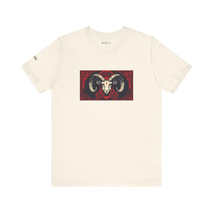 Ariete - T-shirt Zodiaco gotico. Grafica rossa sul davanti. Zodiaco nell'ombra.