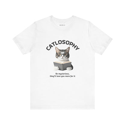 Catlosophy Unisex Jersey Maglietta a maniche corte – Design "Sii misterioso"