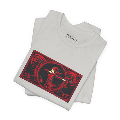 Sagittario - T-shirt Zodiaco gotico. Grafica rossa sul davanti. Zodiaco nell'ombra.