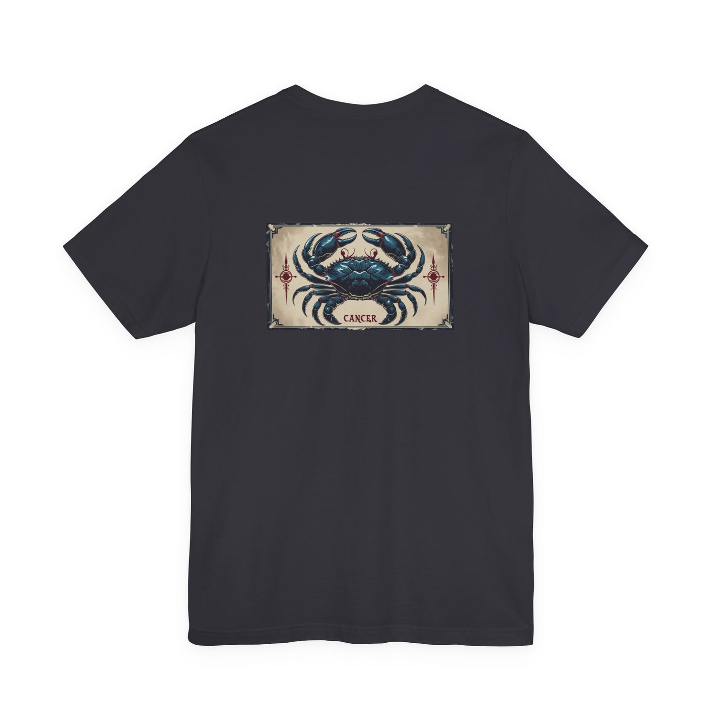 Cancro - T-shirt con segno zodiacale gotico. Grafica blu sul retro. Segno zodiacale nell'ombra.