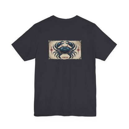 Cancro - T-shirt con segno zodiacale gotico. Grafica blu sul retro. Segno zodiacale nell'ombra.