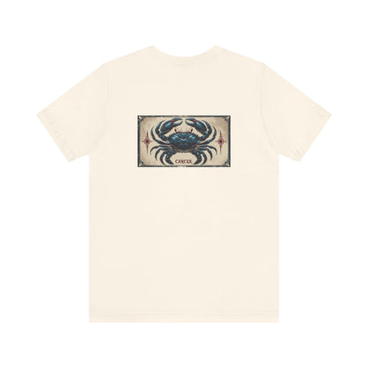 Cancro - T-shirt con segno zodiacale gotico. Grafica blu sul retro. Segno zodiacale nell'ombra.