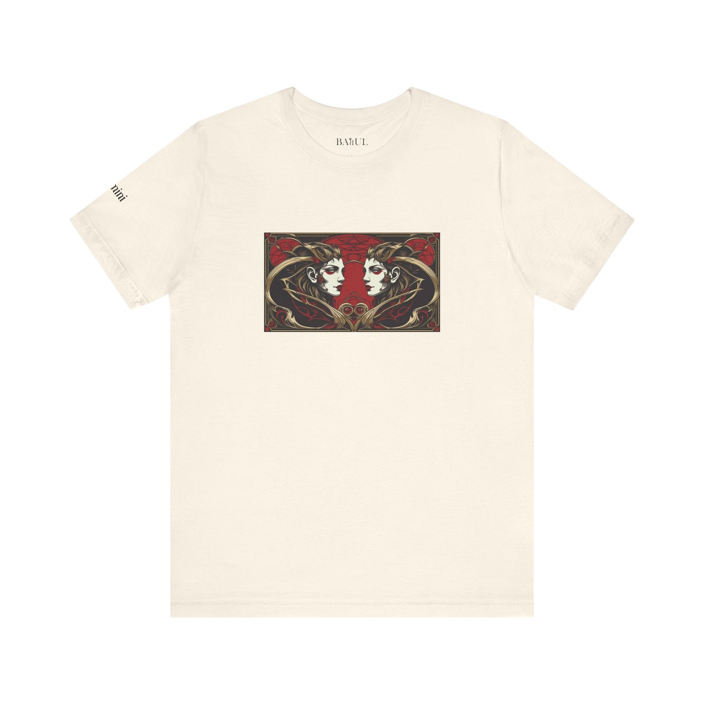 Gemelli - T-shirt Zodiaco gotico. Grafica rossa sul davanti. Zodiaco nell'ombra.