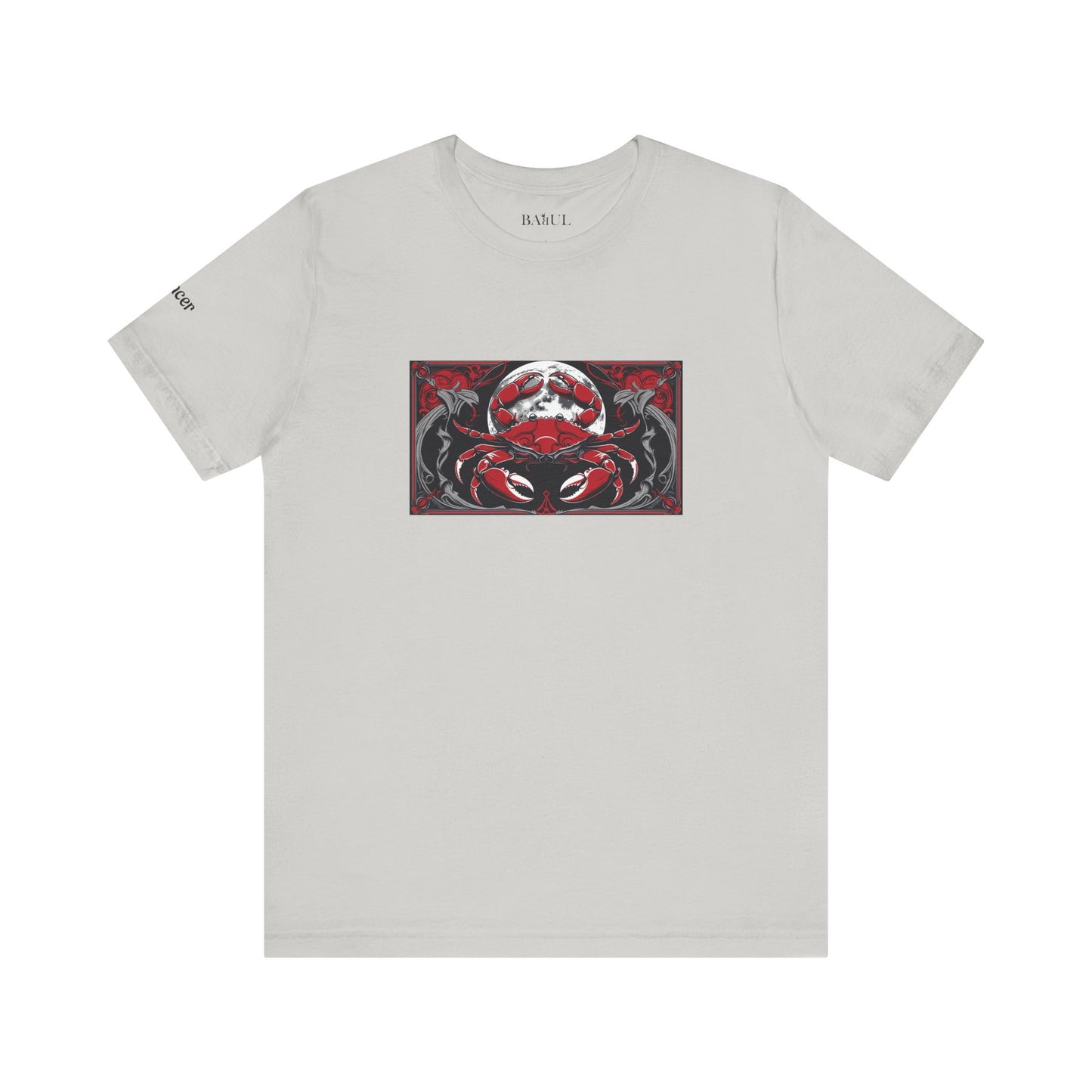 Cancro - T-shirt Zodiaco gotico. Grafica rossa sul davanti. Zodiaco nell'ombra.