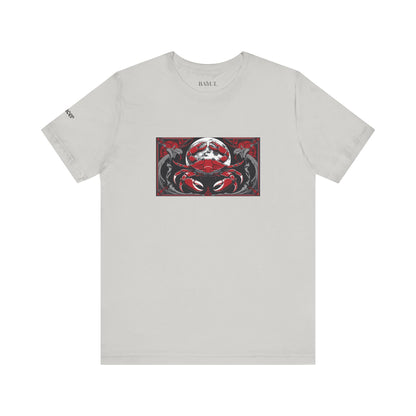 Cancro - T-shirt Zodiaco gotico. Grafica rossa sul davanti. Zodiaco nell'ombra.