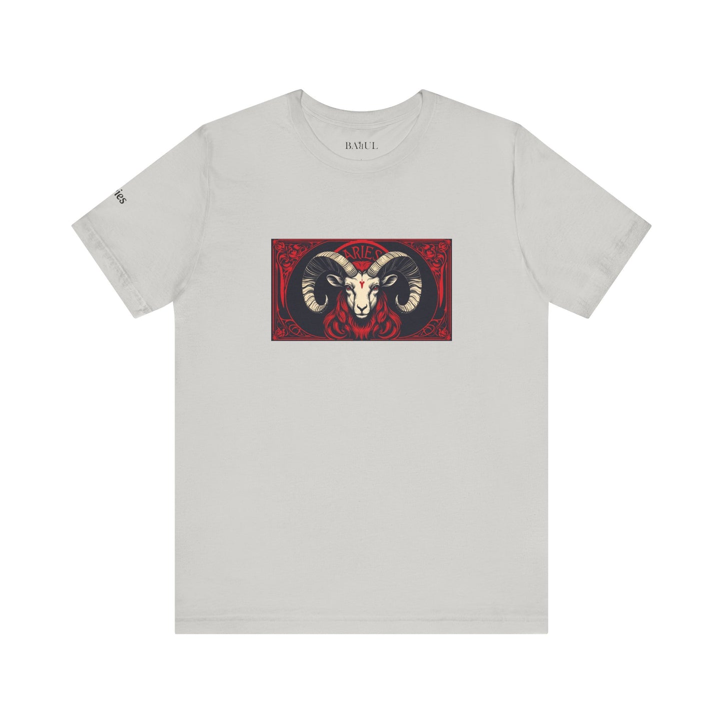 Ariete - T-shirt Zodiaco gotico. Grafica rossa sul davanti. Zodiaco nell'ombra.