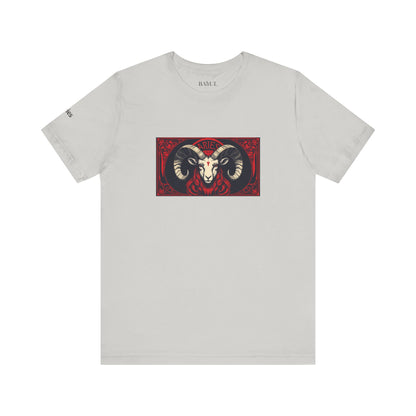 Ariete - T-shirt Zodiaco gotico. Grafica rossa sul davanti. Zodiaco nell'ombra.