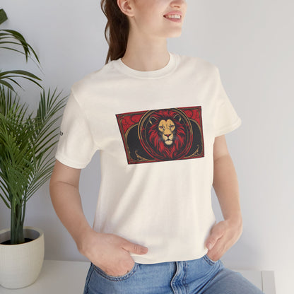 Leone - T-shirt Zodiaco gotico. Grafica rossa sul davanti. Zodiaco nell'ombra.