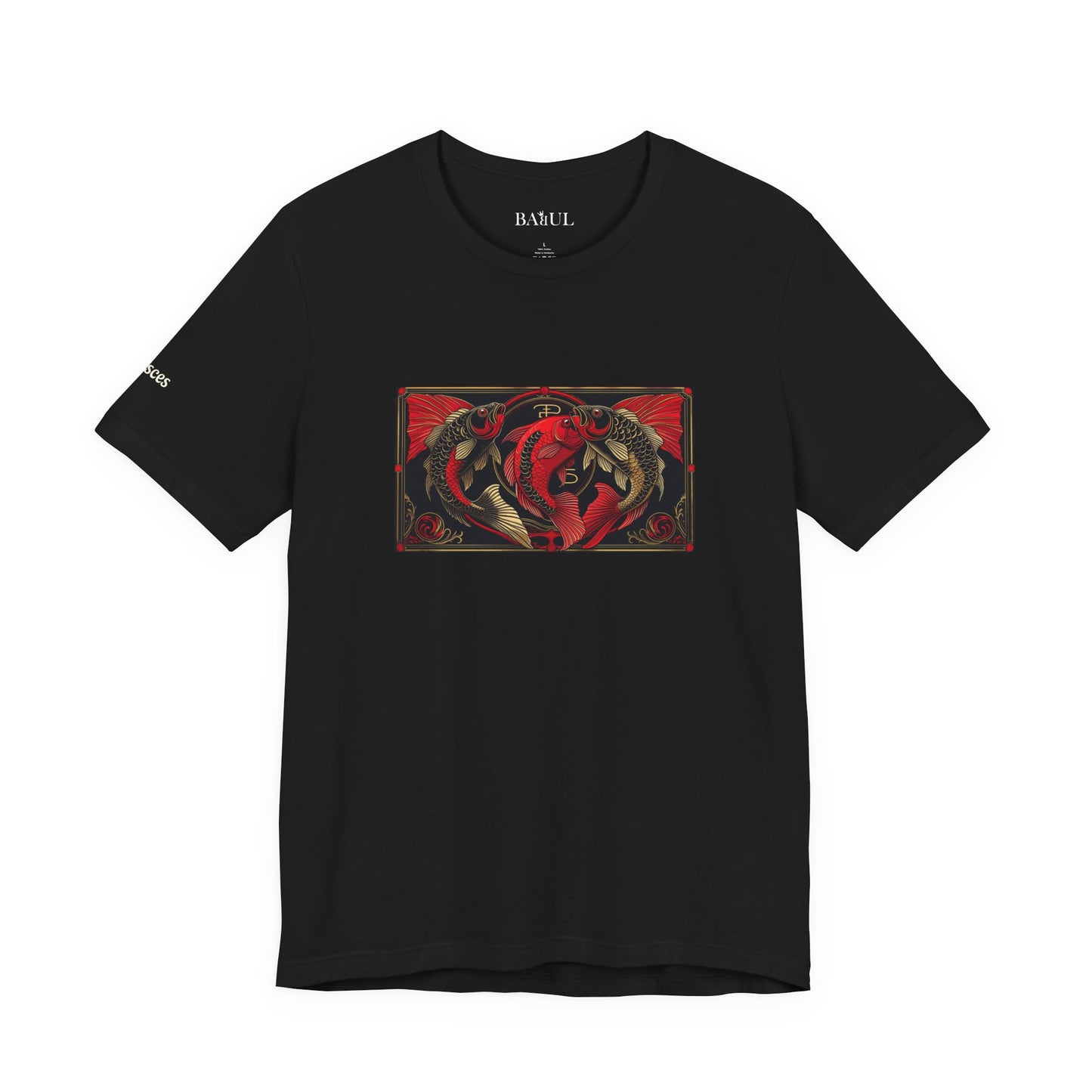 Pesci - T-shirt Zodiaco gotico. Grafica rossa sul davanti. Zodiaco nell'ombra.