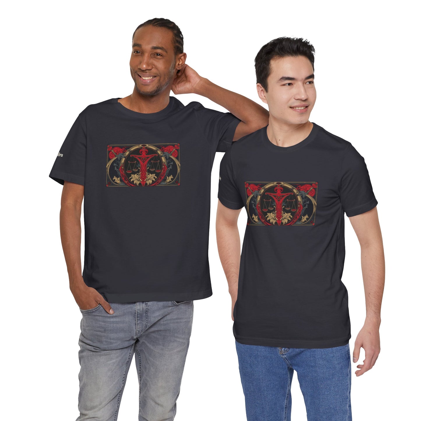 Bilancia - T-shirt Zodiaco gotico. Grafica rossa sul davanti. Zodiaco nell'ombra.