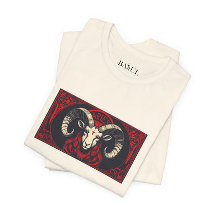 Ariete - T-shirt Zodiaco gotico. Grafica rossa sul davanti. Zodiaco nell'ombra.