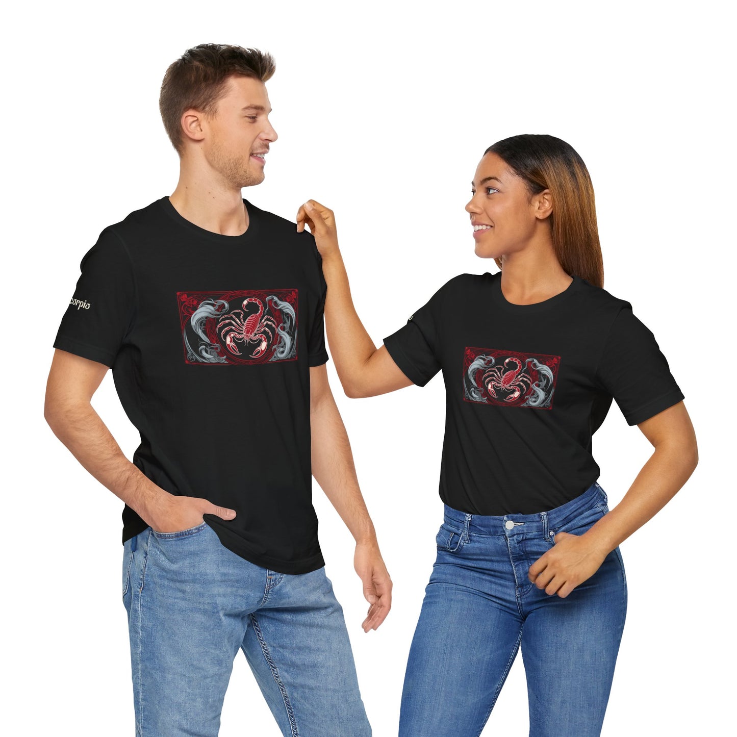 Scorpione - T-shirt Zodiaco gotico. Grafica rossa sul davanti. Zodiaco nell'ombra.
