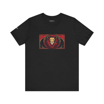 Leone - T-shirt Zodiaco gotico. Grafica rossa sul davanti. Zodiaco nell'ombra.
