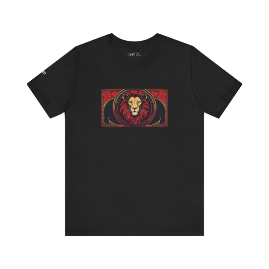Leone - T-shirt Zodiaco gotico. Grafica rossa sul davanti. Zodiaco nell'ombra.