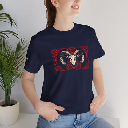 Ariete - T-shirt Zodiaco gotico. Grafica rossa sul davanti. Zodiaco nell'ombra.