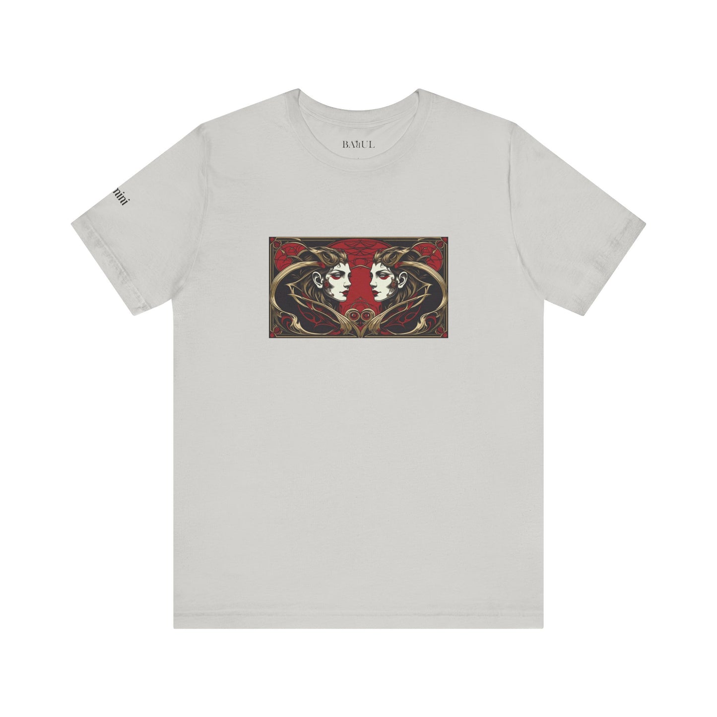Gemelli - T-shirt Zodiaco gotico. Grafica rossa sul davanti. Zodiaco nell'ombra.