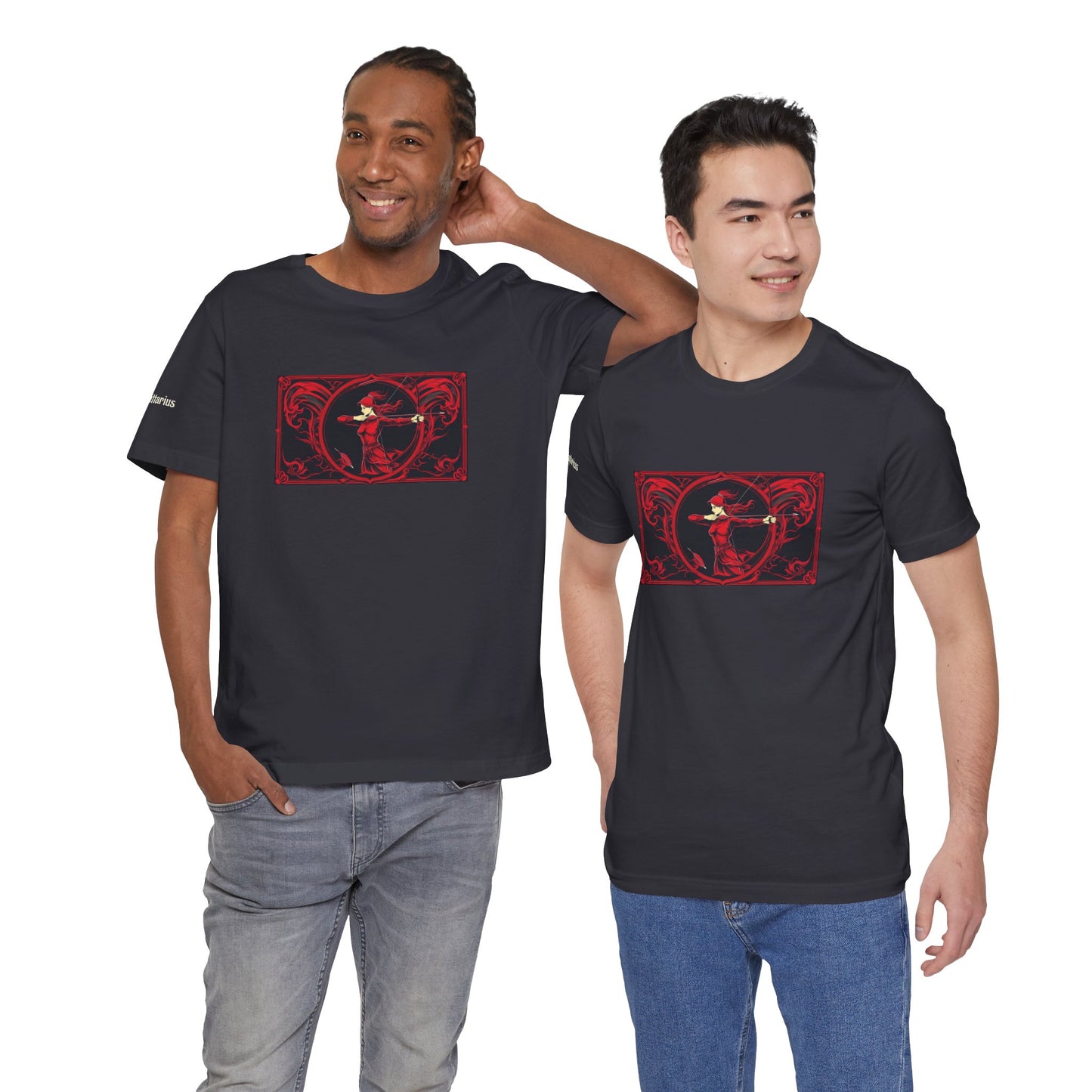Sagittario - T-shirt Zodiaco gotico. Grafica rossa sul davanti. Zodiaco nell'ombra.
