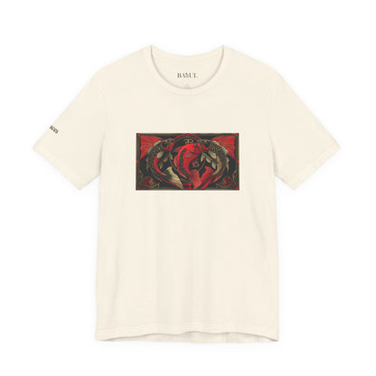 Pesci - T-shirt Zodiaco gotico. Grafica rossa sul davanti. Zodiaco nell'ombra.