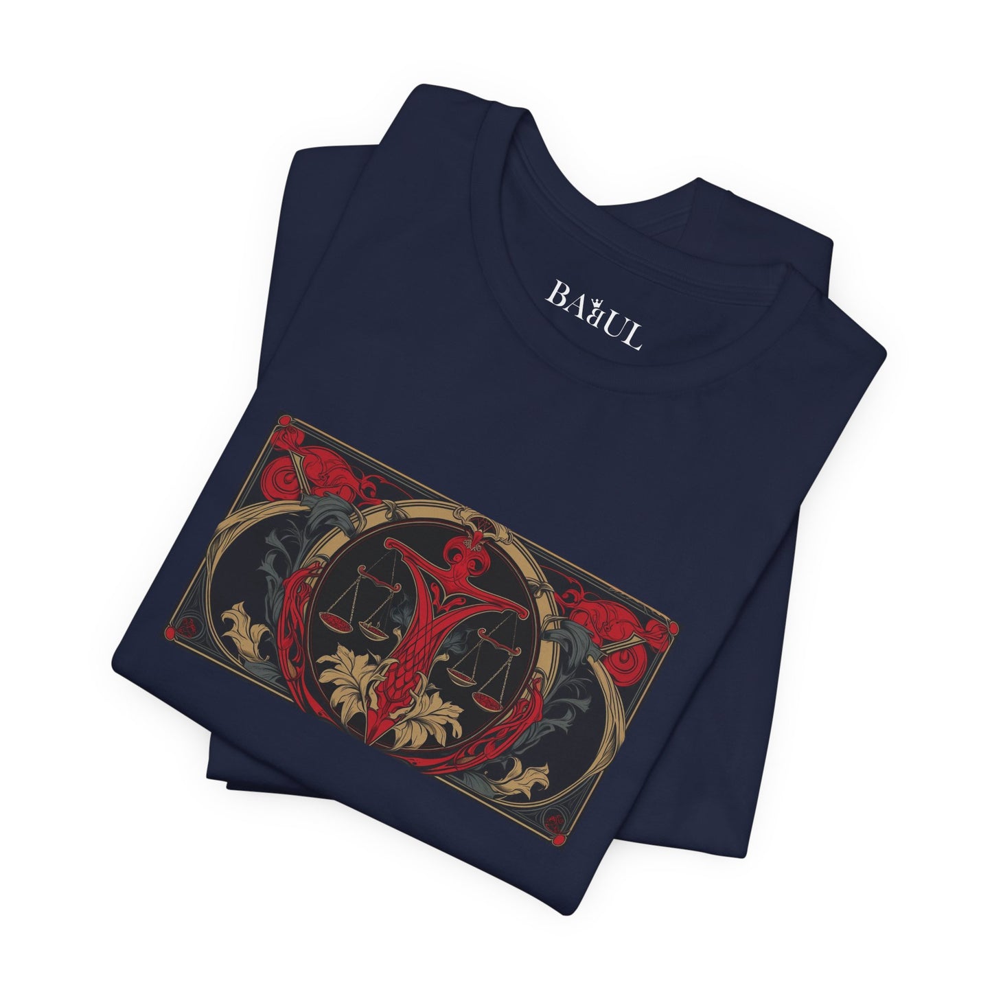 Bilancia - T-shirt Zodiaco gotico. Grafica rossa sul davanti. Zodiaco nell'ombra.