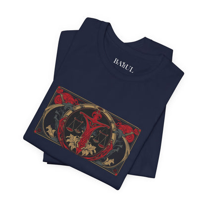 Bilancia - T-shirt Zodiaco gotico. Grafica rossa sul davanti. Zodiaco nell'ombra.
