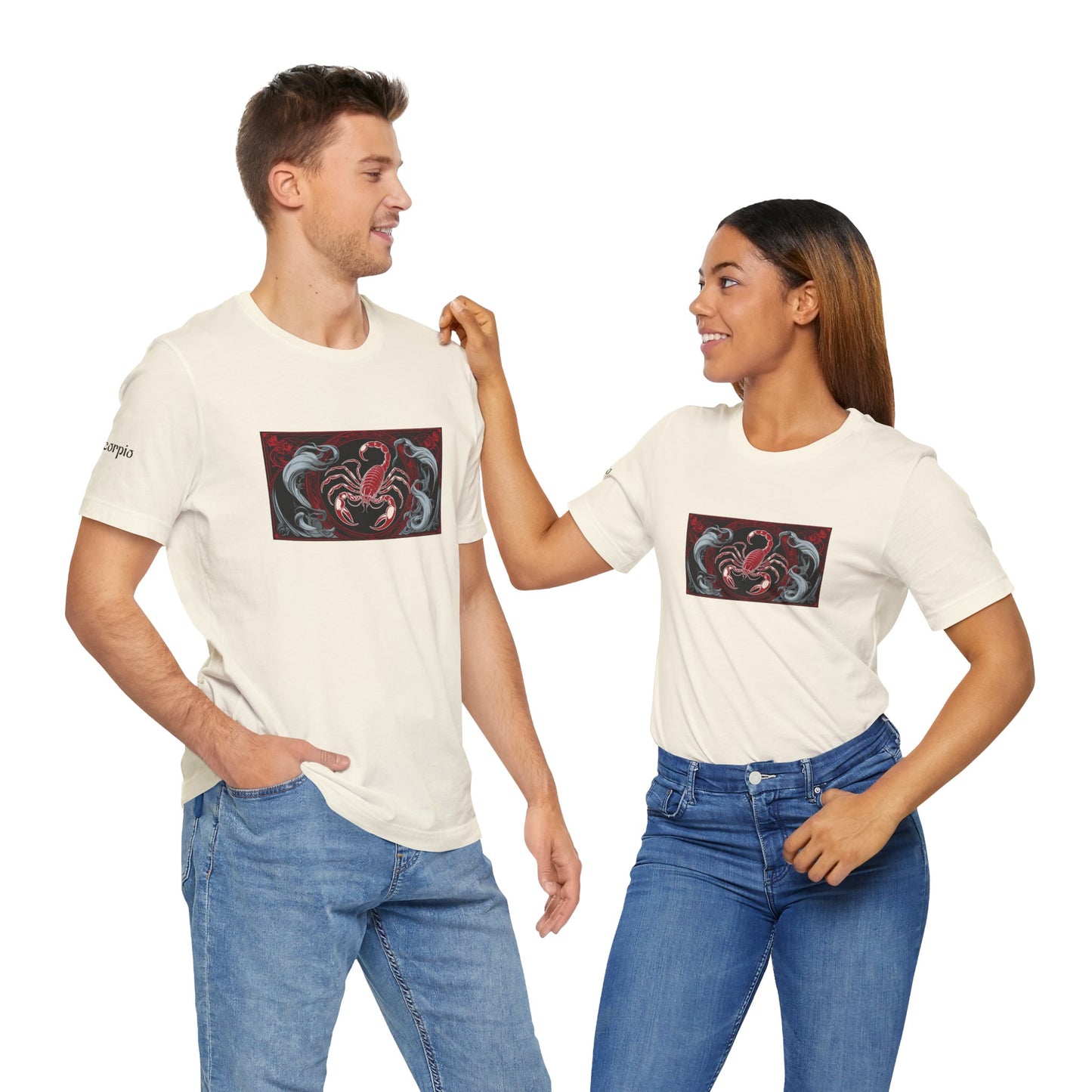 Scorpione - T-shirt Zodiaco gotico. Grafica rossa sul davanti. Zodiaco nell'ombra.