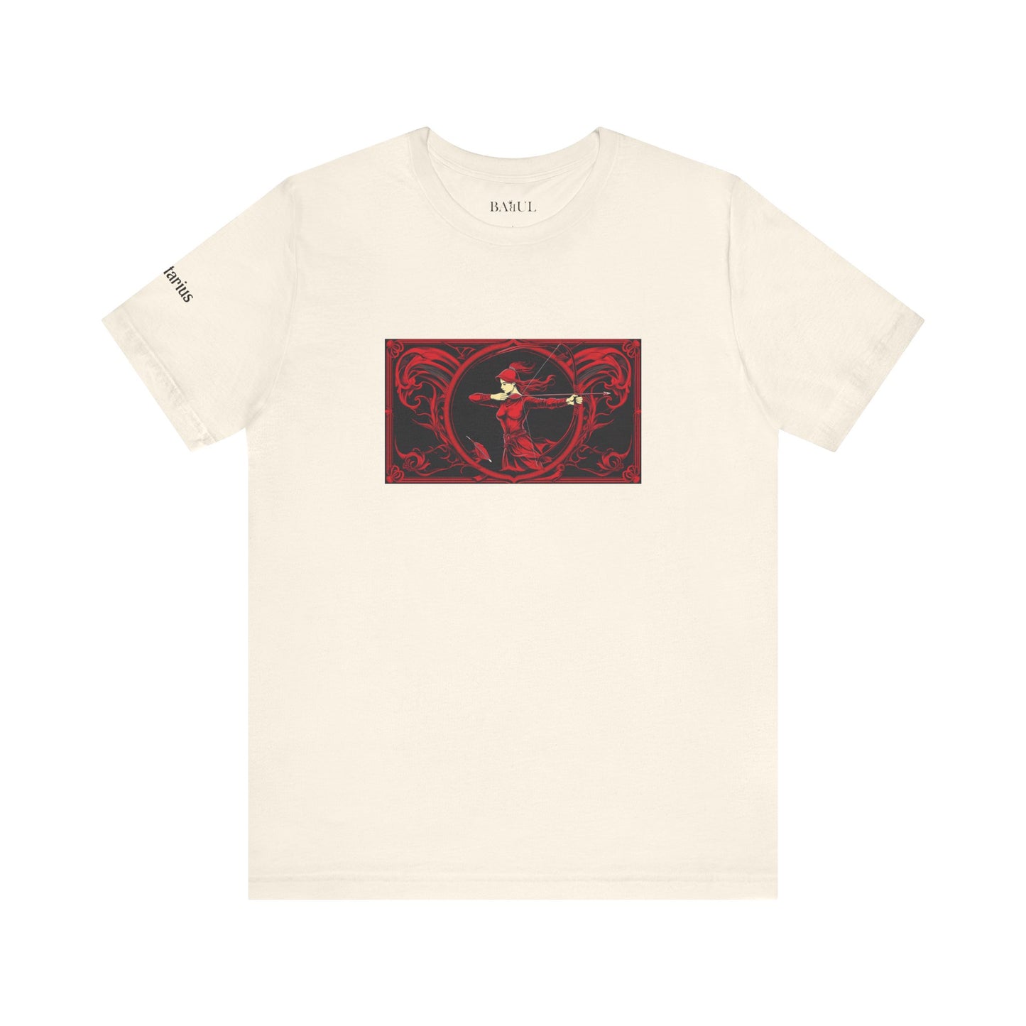 Sagittario - T-shirt Zodiaco gotico. Grafica rossa sul davanti. Zodiaco nell'ombra.