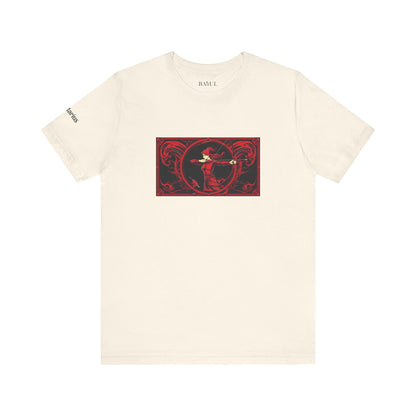 Sagittario - T-shirt Zodiaco gotico. Grafica rossa sul davanti. Zodiaco nell'ombra.