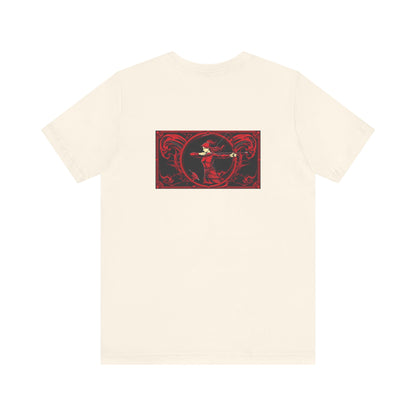 Sagittario - Zodiaco gotico, maglietta con grafica rossa sul retro. Zodiaco nell'ombra
