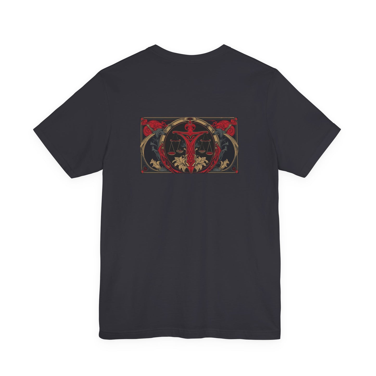 Bilancia - Zodiaco gotico, maglietta con grafica rossa sul retro. Zodiaco nell'ombra