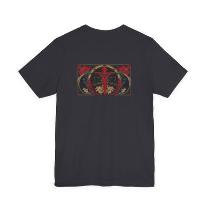 Bilancia - Zodiaco gotico, maglietta con grafica rossa sul retro. Zodiaco nell'ombra