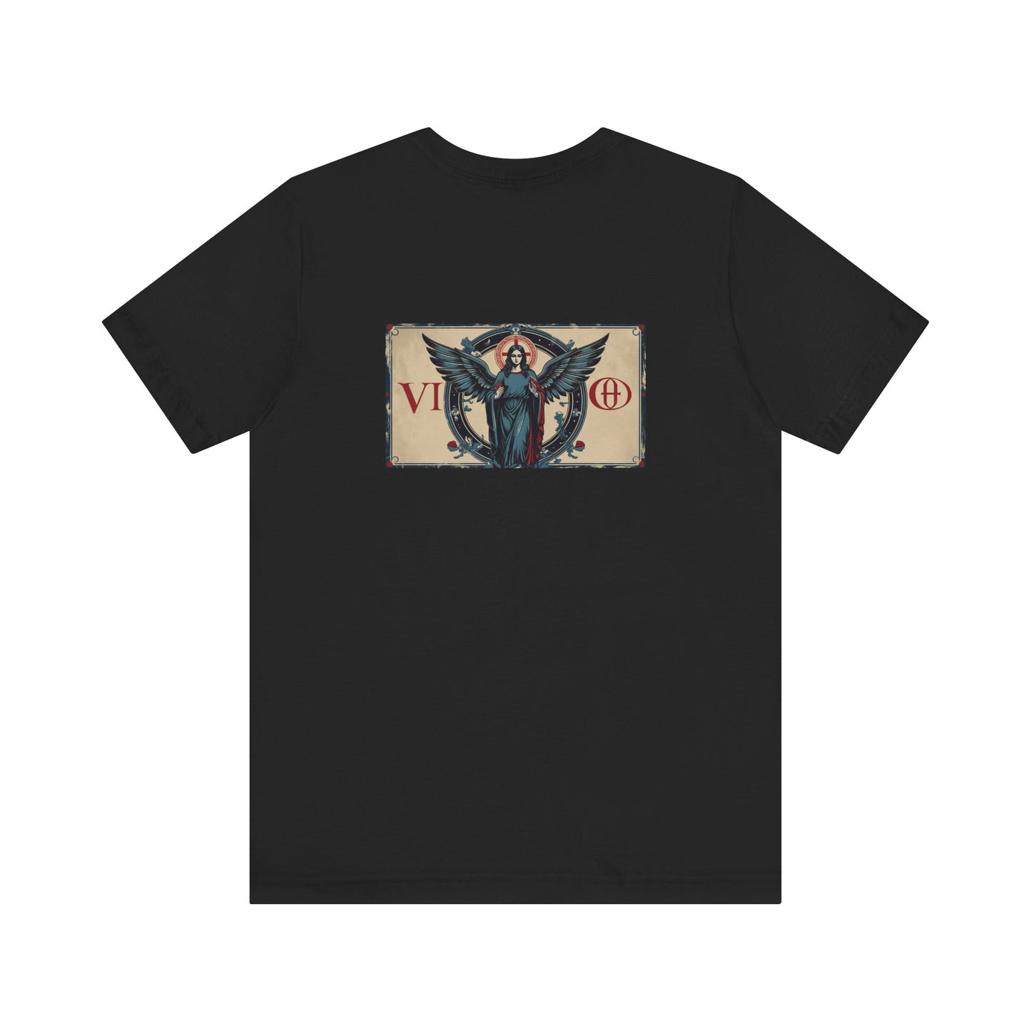 Vergine - T-shirt con segno zodiacale gotico. Grafica blu sul retro. Segno zodiacale nell'ombra.