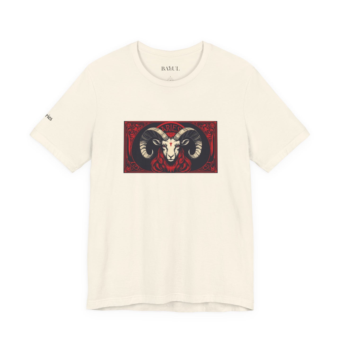 Ariete - T-shirt Zodiaco gotico. Grafica rossa sul davanti. Zodiaco nell'ombra.
