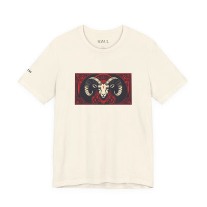 Ariete - T-shirt Zodiaco gotico. Grafica rossa sul davanti. Zodiaco nell'ombra.
