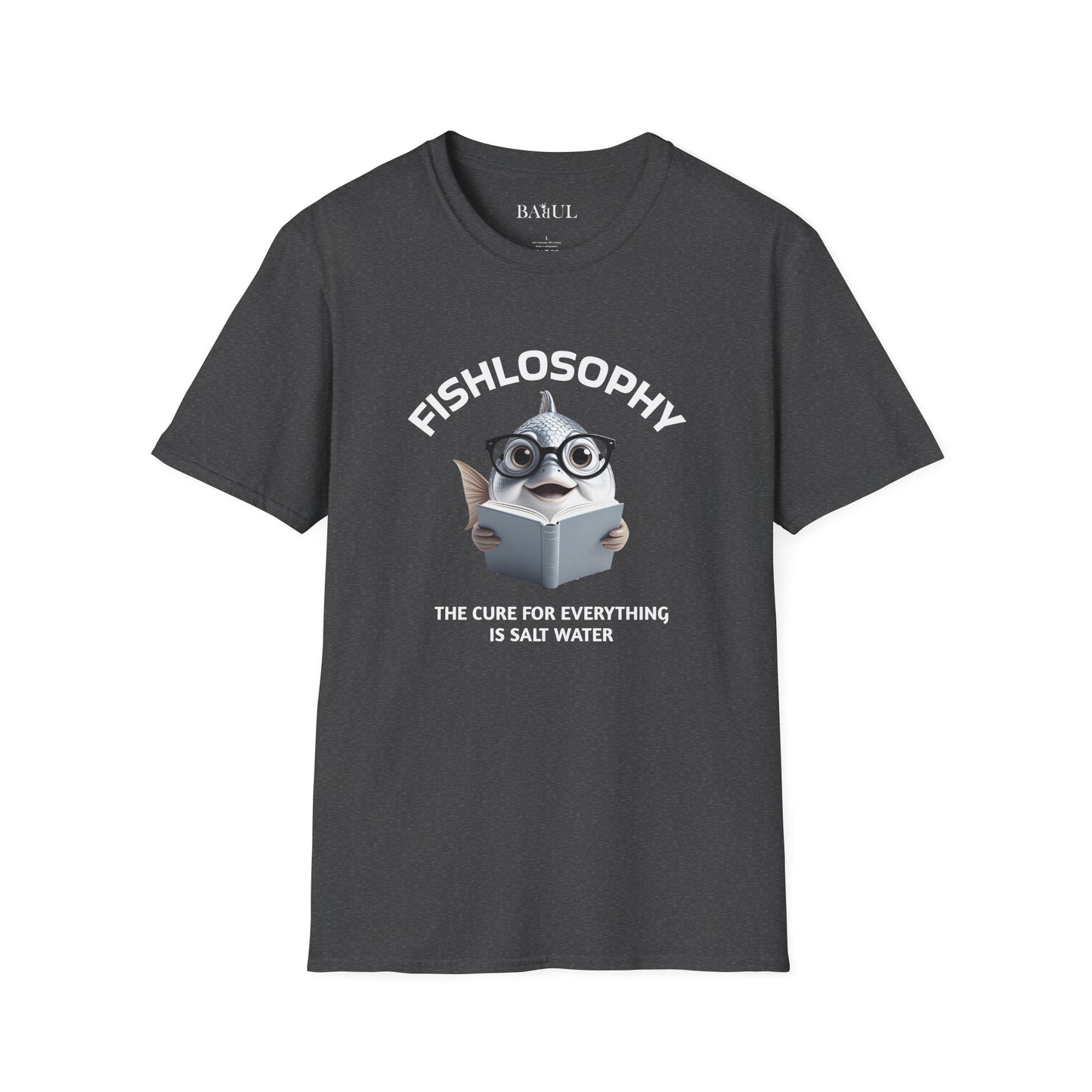 Maglietta unisex Fishlosophy - Design con vibrazioni oceaniche e domande sulla vita - La cura per tutte le malattie è l'acqua salata.