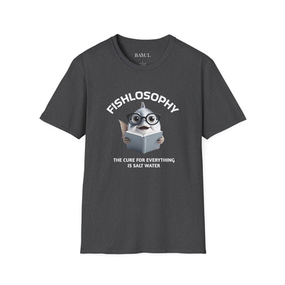 Maglietta unisex Fishlosophy - Design con vibrazioni oceaniche e domande sulla vita - La cura per tutte le malattie è l'acqua salata.