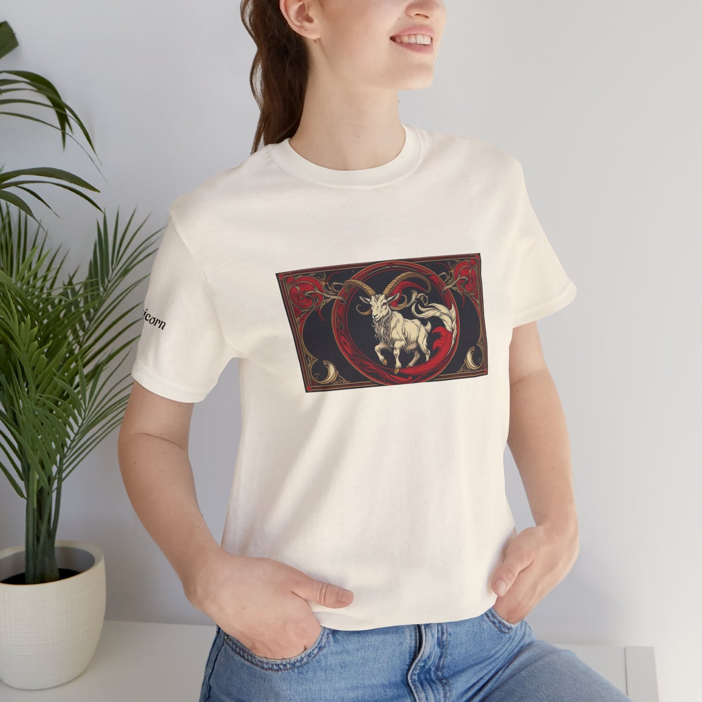 Capricorno - T-shirt Zodiaco gotico. Grafica rossa sul davanti. Zodiaco nell'ombra.