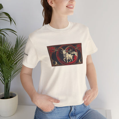 Capricorno - T-shirt Zodiaco gotico. Grafica rossa sul davanti. Zodiaco nell'ombra.