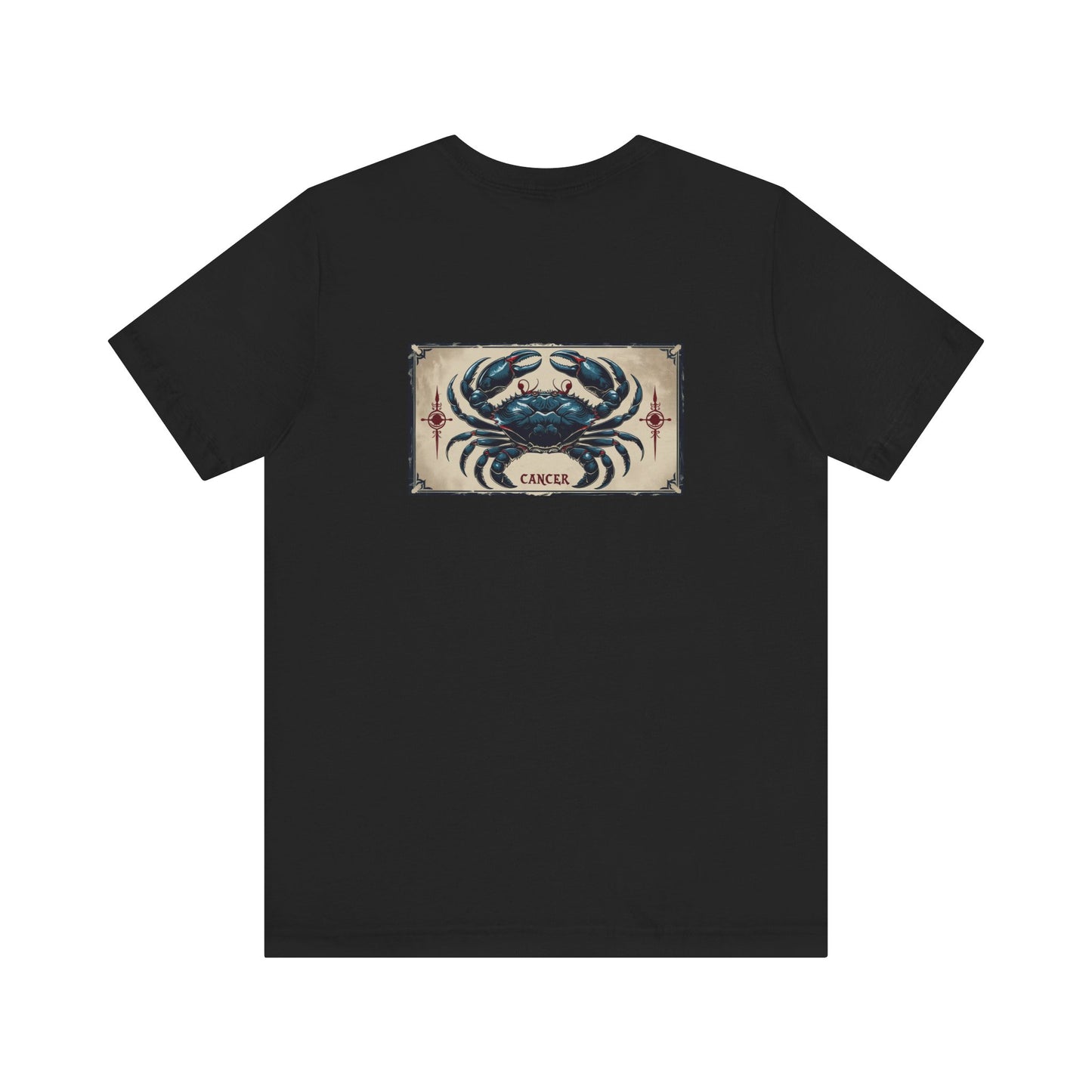 Cancro - T-shirt con segno zodiacale gotico. Grafica blu sul retro. Segno zodiacale nell'ombra.