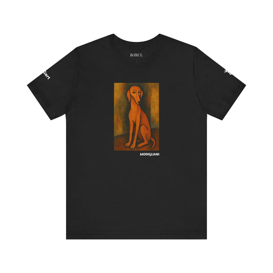 Unisex T-Shirt con cane DOGART  - MODIGLIANI - Un dipinto iconico rivisitato con i cani
