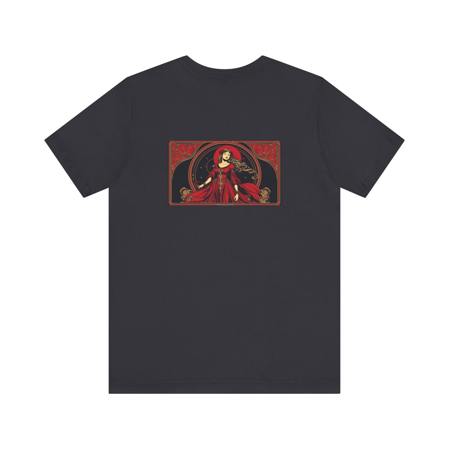 Vergine - Zodiaco gotico, maglietta con grafica rossa sul retro. Zodiaco nell'ombra