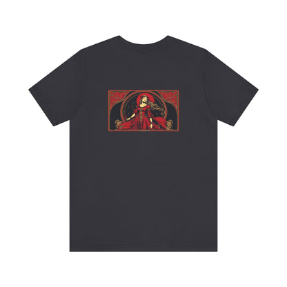 Vergine - Zodiaco gotico, maglietta con grafica rossa sul retro. Zodiaco nell'ombra