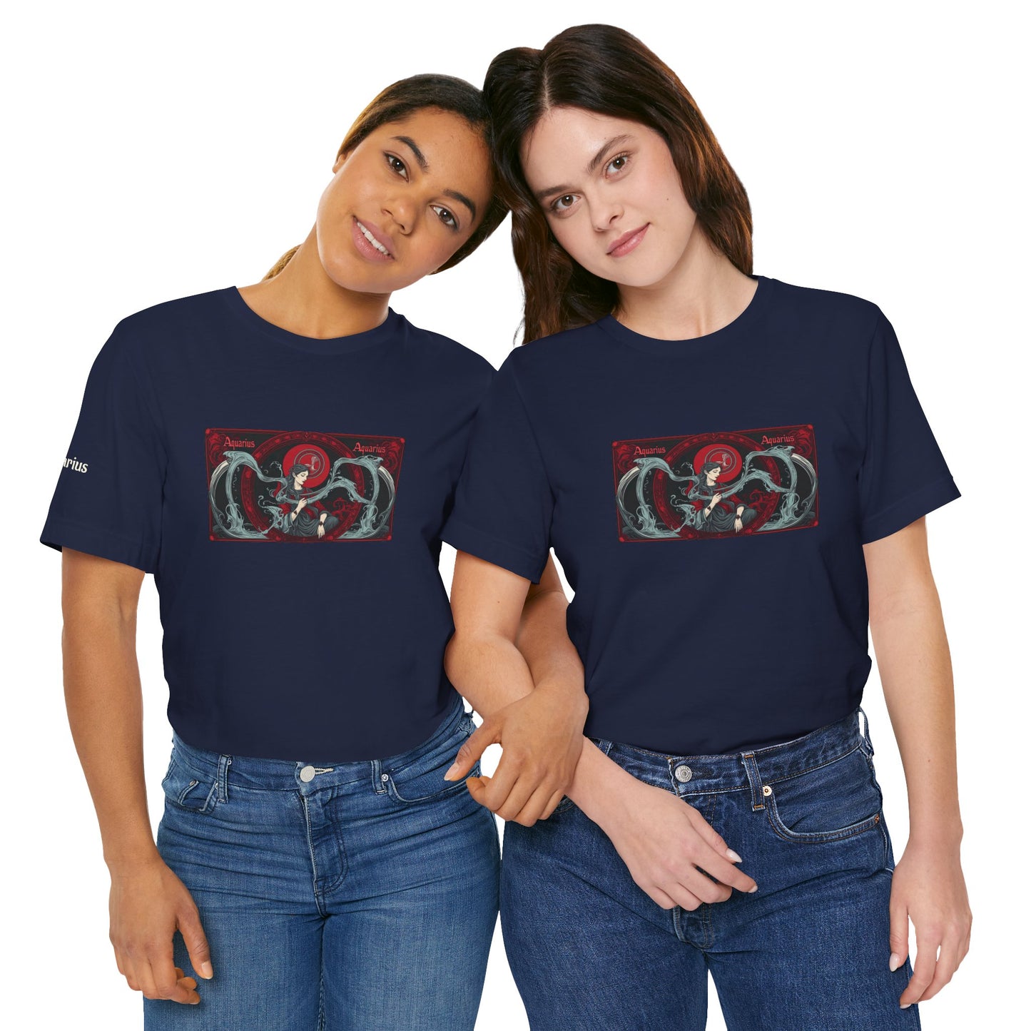Acquario - T-shirt Zodiaco gotico. Grafica rossa sul davanti. Zodiaco nell'ombra.