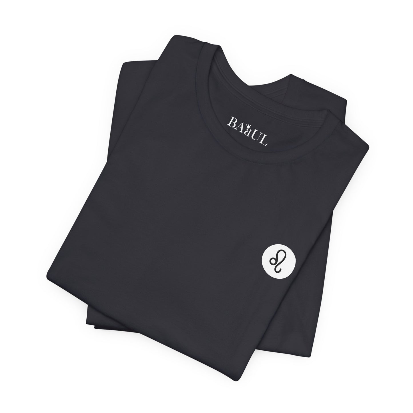 Leone - T-shirt con segno zodiacale gotico. Grafica blu sul retro. Segno zodiacale nell'ombra.