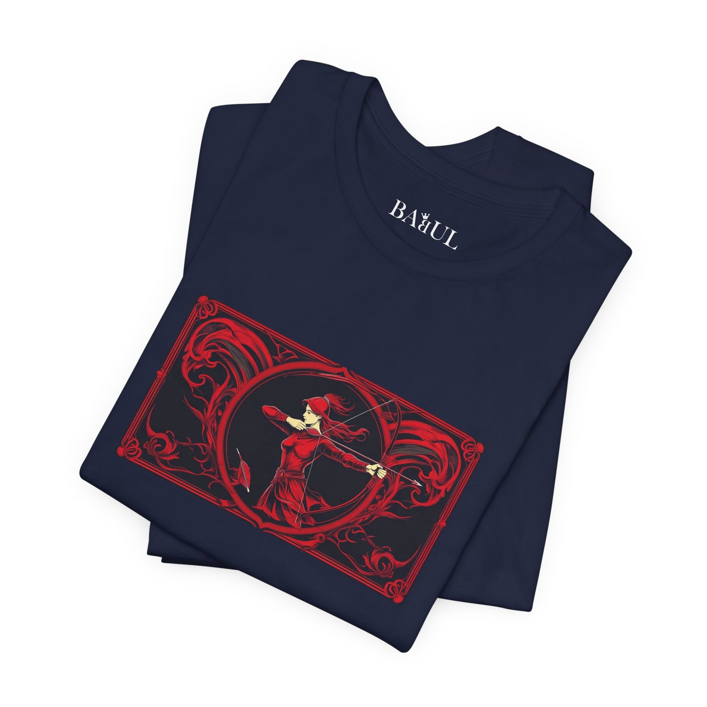 Sagittario - T-shirt Zodiaco gotico. Grafica rossa sul davanti. Zodiaco nell'ombra.