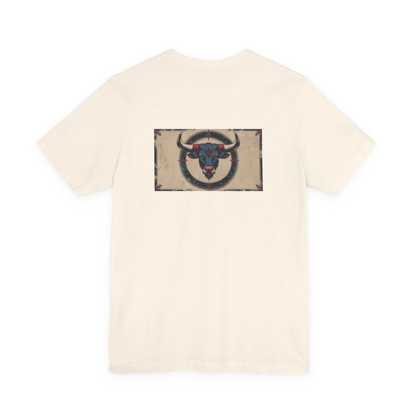 Toro - T-shirt con segno zodiacale gotico. Grafica blu sul retro. Segno zodiacale nell'ombra.