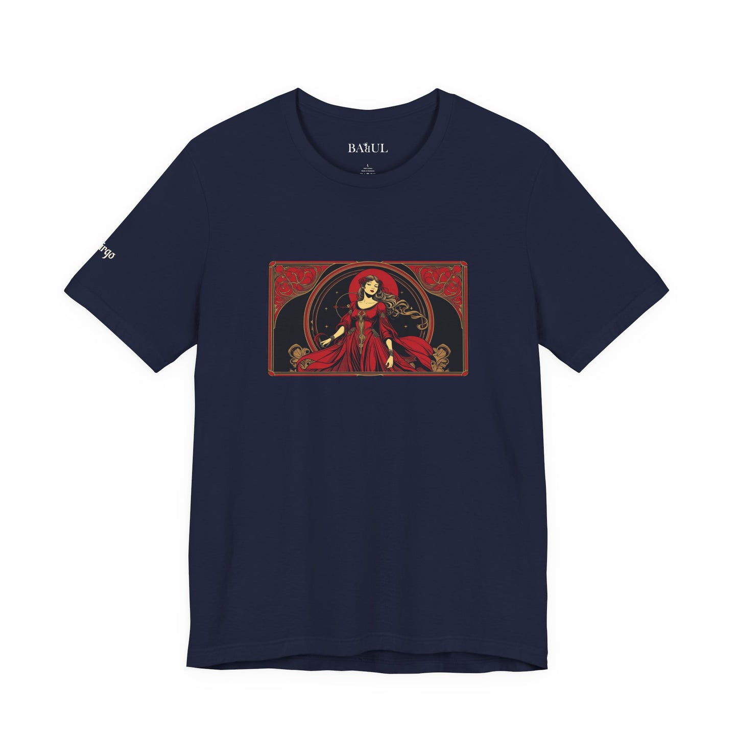 Vergine - T-shirt Zodiaco gotico. Grafica rossa sul davanti. Zodiaco nell'ombra.