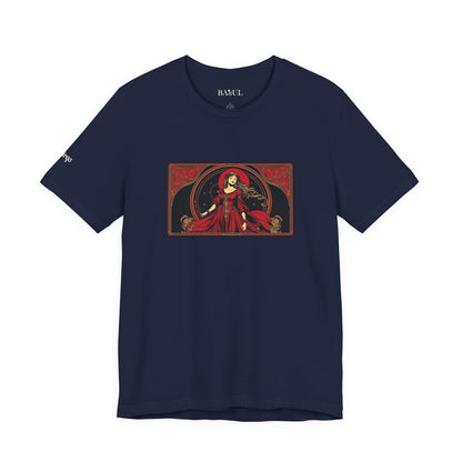Vergine - T-shirt Zodiaco gotico. Grafica rossa sul davanti. Zodiaco nell'ombra.